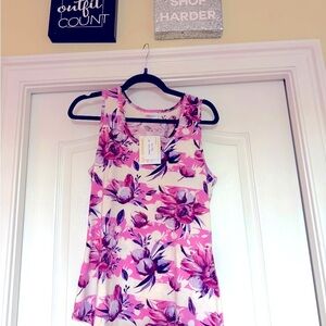 Floral Pink and Purple Women's Top LULAROE TANK M